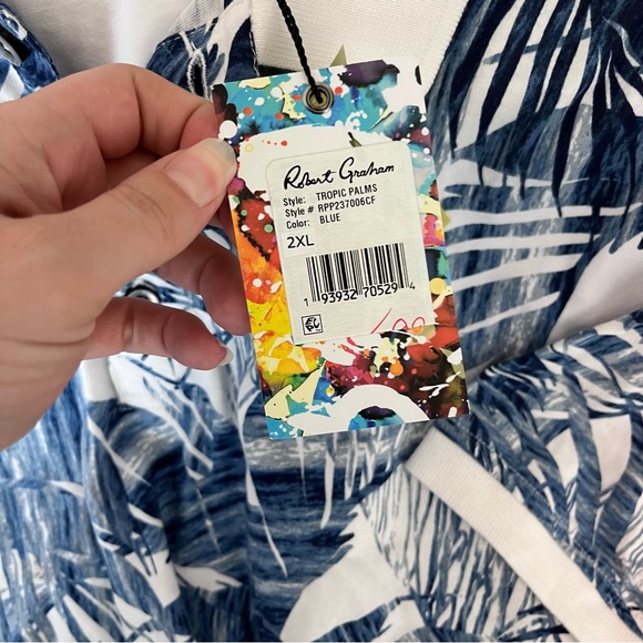 NEW NWT Robert Graham Men’s Polo Shirt Tropical Palm Print - Picture 11 of 12